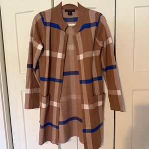Tahari Tan and Blue Knit Cardigan